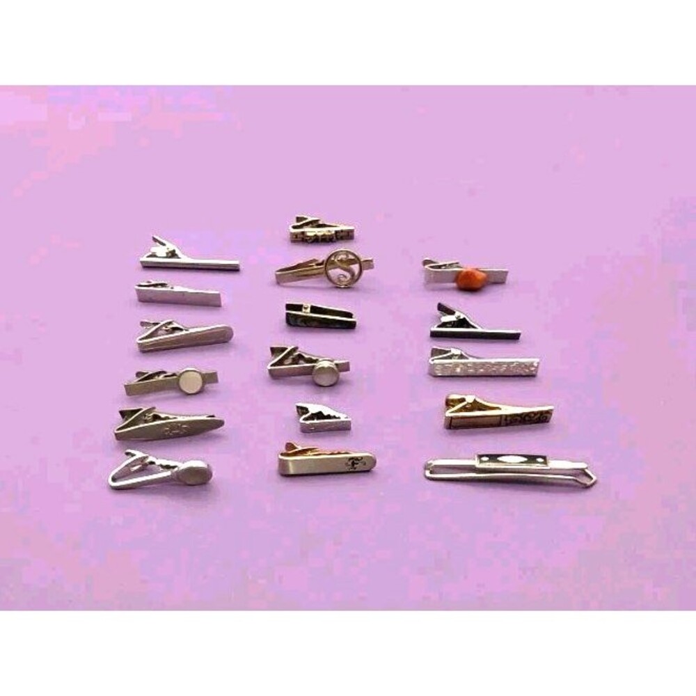 Vtg Lot Of 17 Tie Clips Signed Unsigned Gold Silver Tones